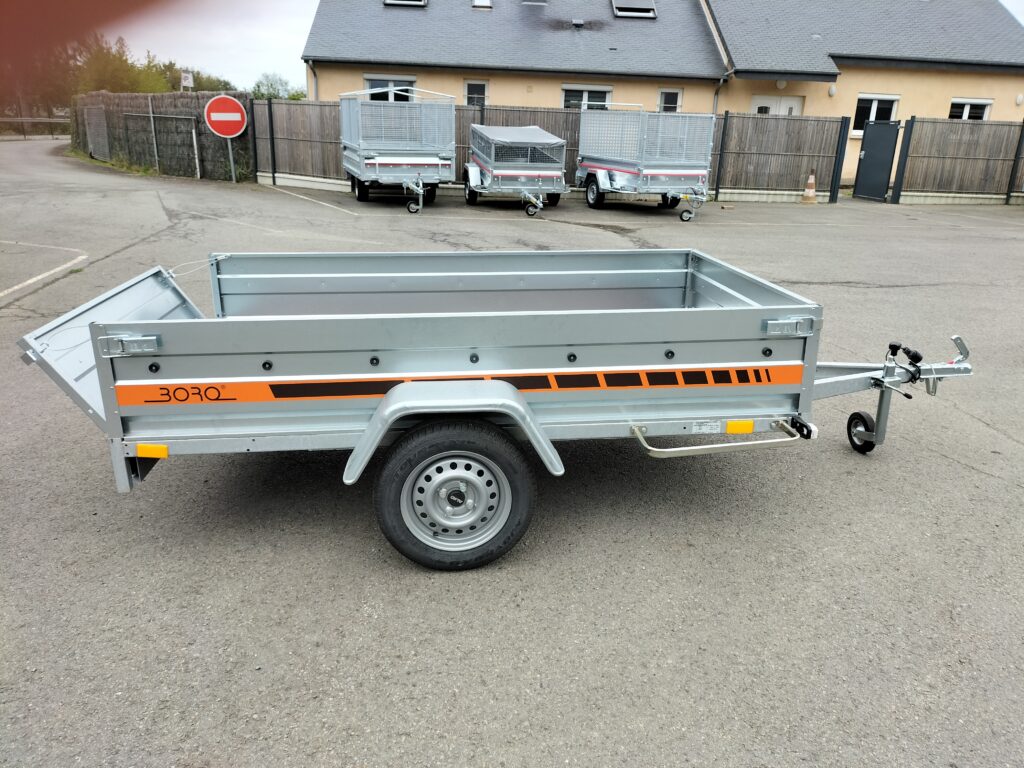 Remolque de carga BOG723 de 1 eje 233 x 132 cm – Chasis reforzado galvanizado en caliente, 500/750 kg